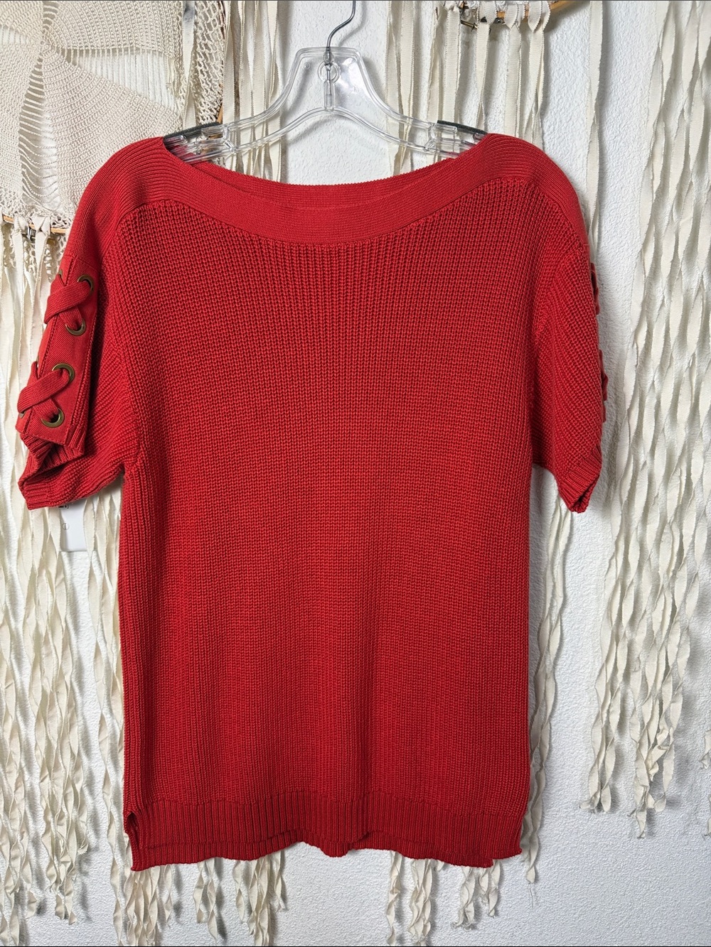 Laren Ralph Lauren Rusty Red Lace Up Sleeve Boatneck Sweater M - Picture 5 of 11